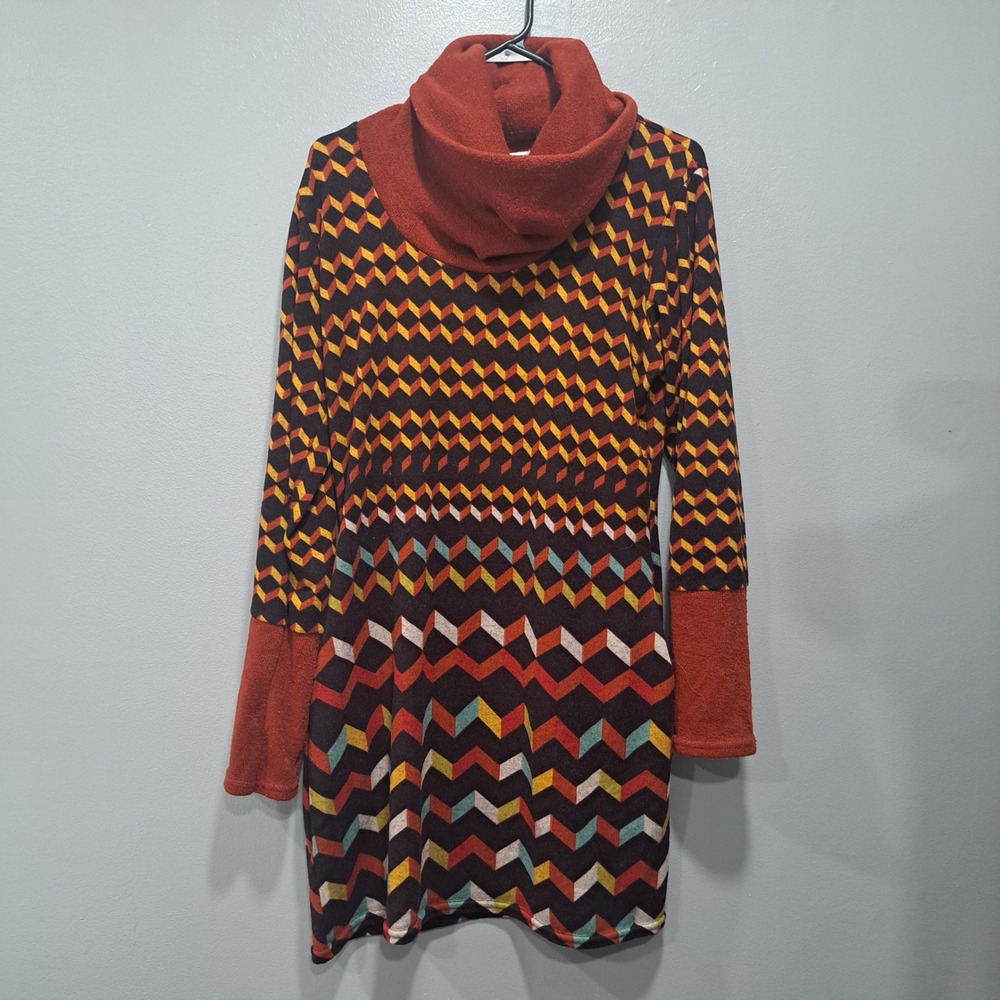 Luna Claire LARGE Pullover Tunic Sweater Dress Knit‎ 70's Boho Fall Geometric